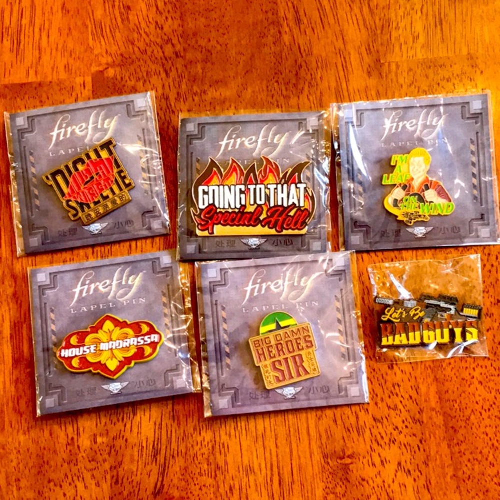 Firefly TV series/ Serenity Film. Memorabilia lapel pins. Loot crate items.